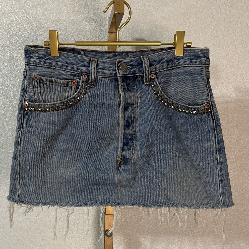 JET John Eshaya Upcycled Levi’s Studded Denim Mini Skirt Size M